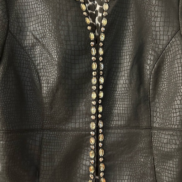 Ruby Rd black jeweled faux leather cropped jacket size 8 - Picture 3 of 7
